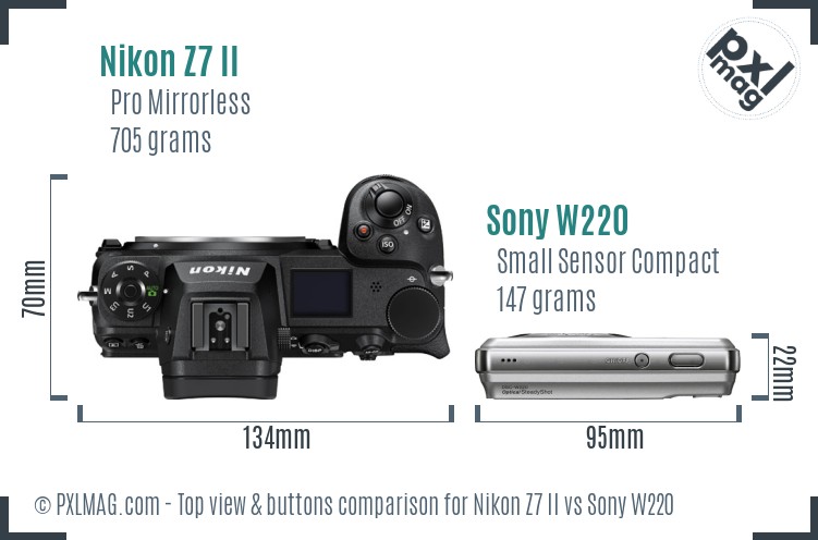Nikon Z7 II vs Sony W220 top view buttons comparison