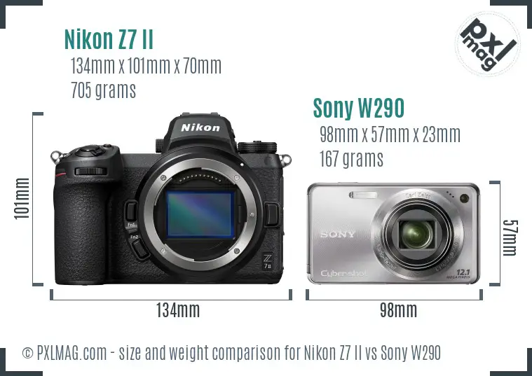 Nikon Z7 II vs Sony W290 size comparison