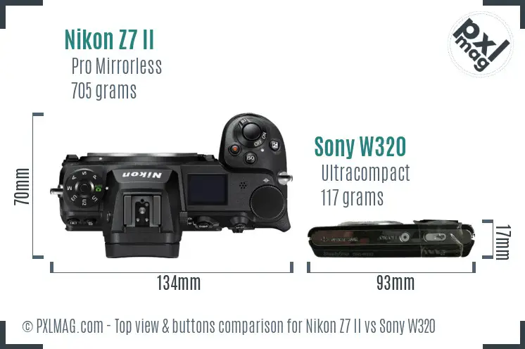 Nikon Z7 II vs Sony W320 top view buttons comparison