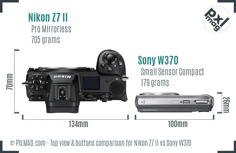 Nikon Z7 II vs Sony W370 top view buttons comparison