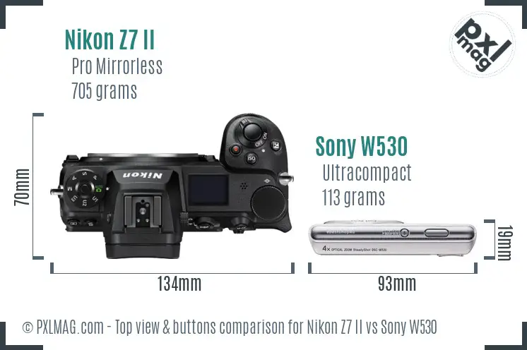 Nikon Z7 II vs Sony W530 top view buttons comparison Nikon Z7 II vs Sony W530 top view buttons comparison