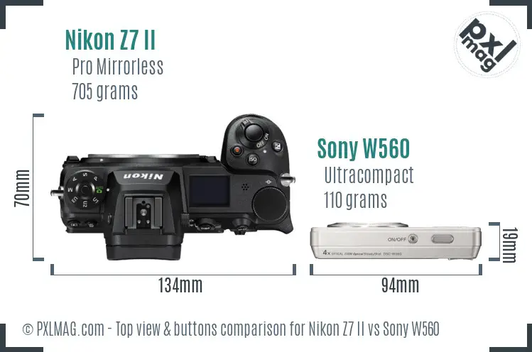 Nikon Z7 II vs Sony W560 top view buttons comparison