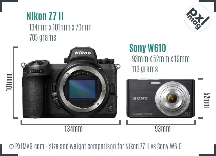 Nikon Z7 II vs Sony W610 size comparison