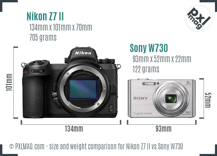 Nikon Z7 II vs Sony W730 size comparison