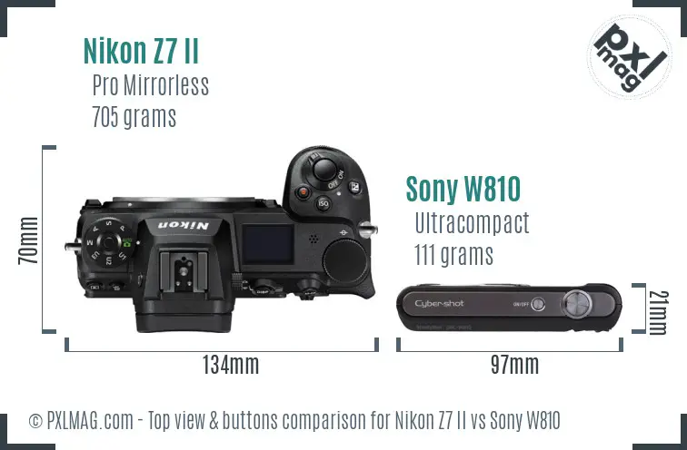Nikon Z7 II vs Sony W810 top view buttons comparison