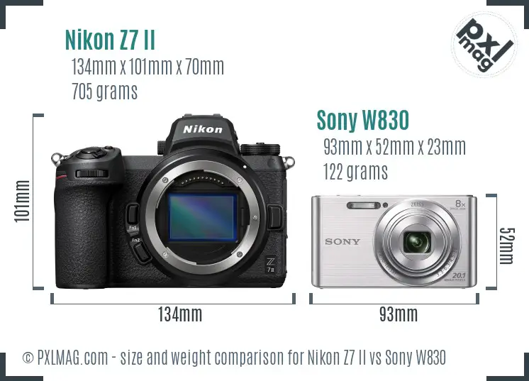 Nikon Z7 II vs Sony W830 size comparison