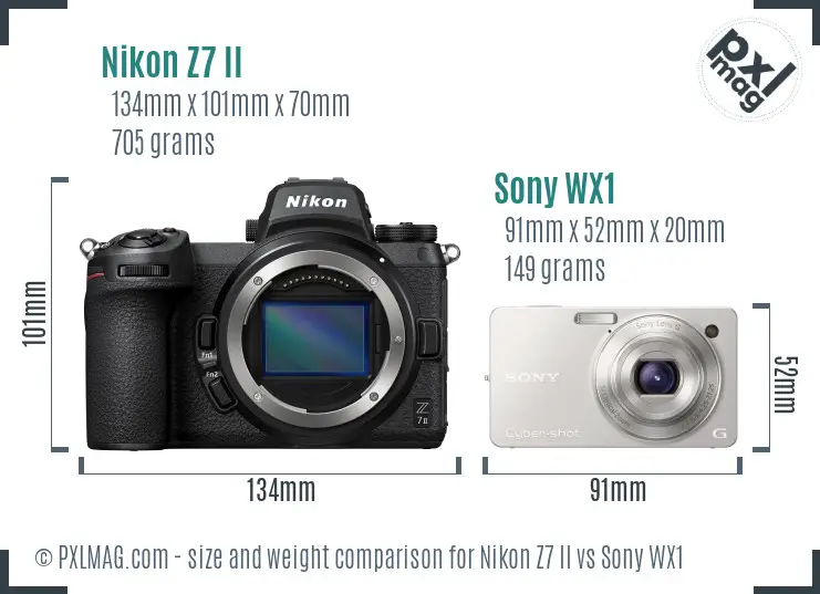 Nikon Z7 II vs Sony WX1 size comparison