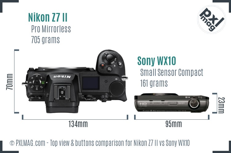 Nikon Z7 II vs Sony WX10 top view buttons comparison