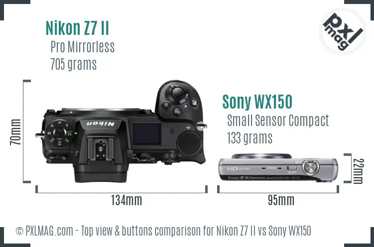 Nikon Z7 II vs Sony WX150 top view buttons comparison