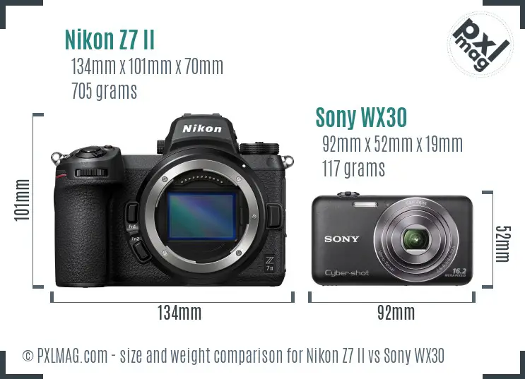 Nikon Z7 II vs Sony WX30 size comparison