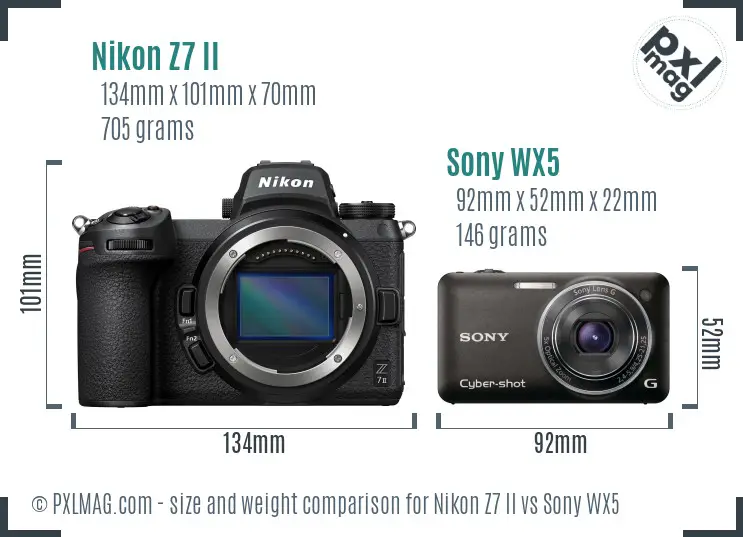 Nikon Z7 II vs Sony WX5 size comparison