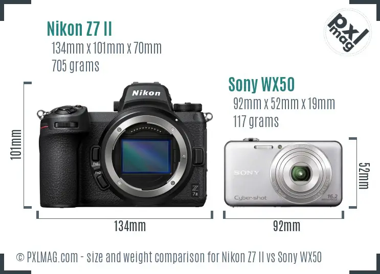 Nikon Z7 II vs Sony WX50 size comparison