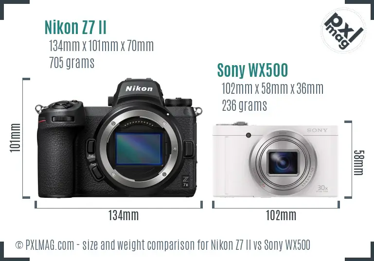 Nikon Z7 II vs Sony WX500 size comparison