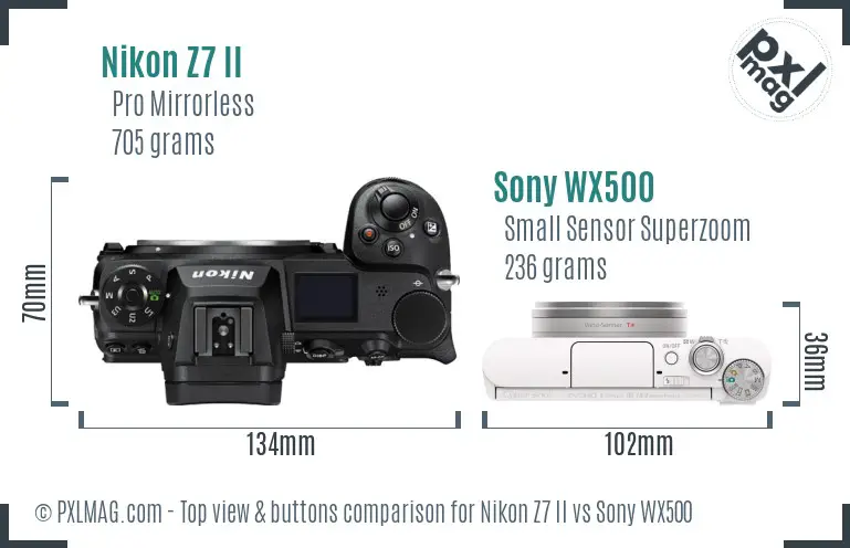 Nikon Z7 II vs Sony WX500 top view buttons comparison