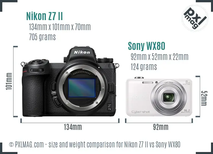 Nikon Z7 II vs Sony WX80 size comparison