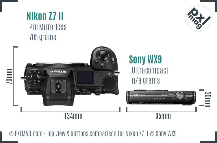 Nikon Z7 II vs Sony WX9 top view buttons comparison