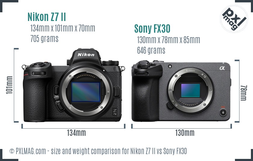 Nikon Z7 II vs Sony FX30 size comparison