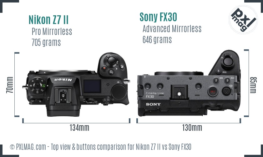 Nikon Z7 II vs Sony FX30 top view buttons comparison
