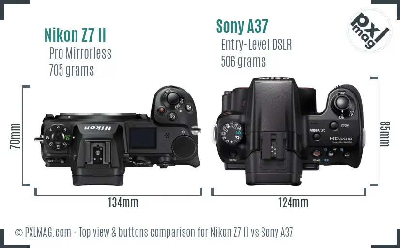 Nikon Z7 II vs Sony A37 top view buttons comparison