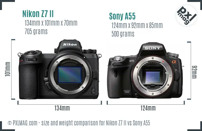 Nikon Z7 II vs Sony A55 size comparison