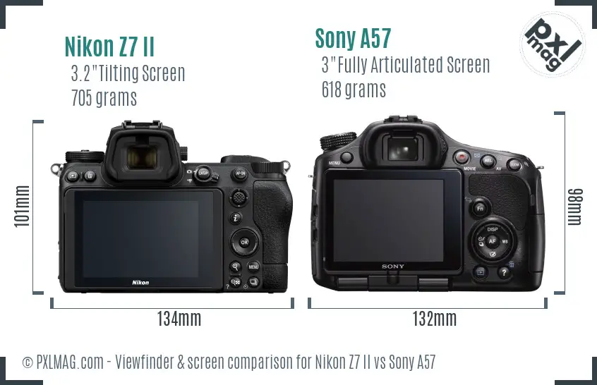 Nikon Z7 II vs Sony A57 Screen and Viewfinder comparison