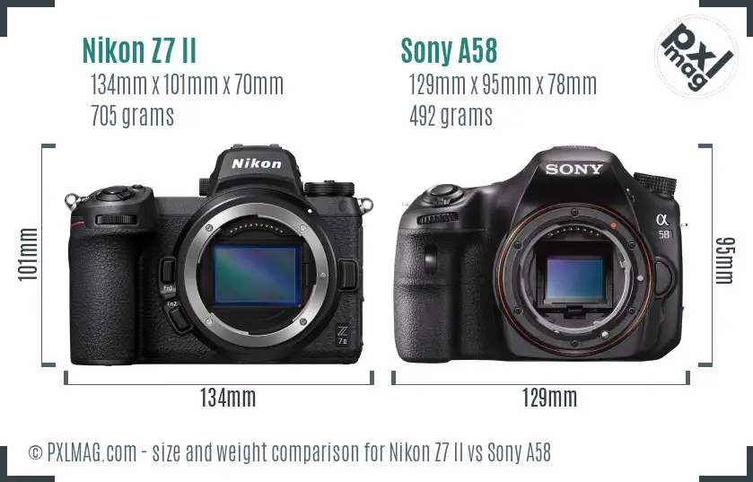 Nikon Z7 II vs Sony A58 size comparison Nikon Z7 II vs Sony A58 size comparison