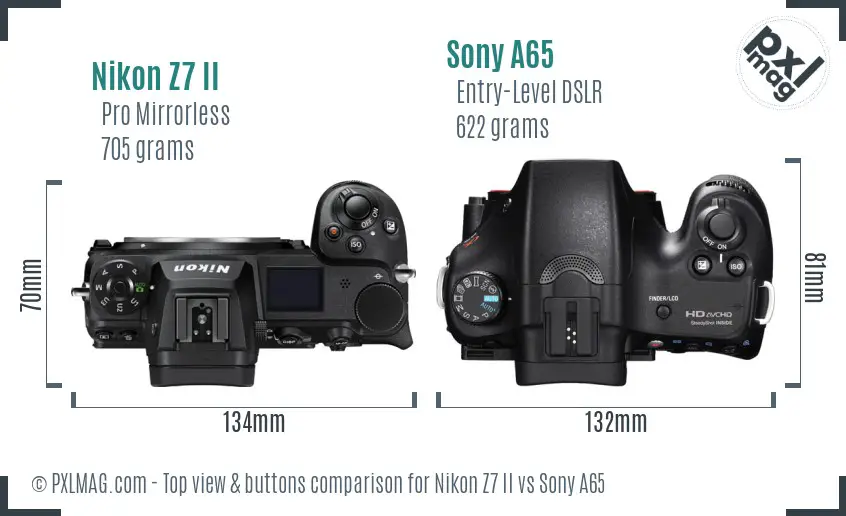 Nikon Z7 II vs Sony A65 top view buttons comparison