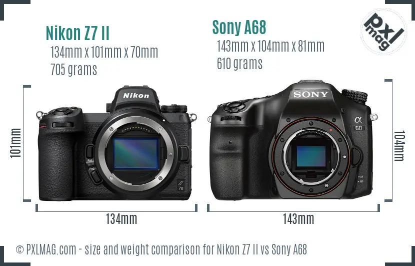 Nikon Z7 II vs Sony A68 size comparison