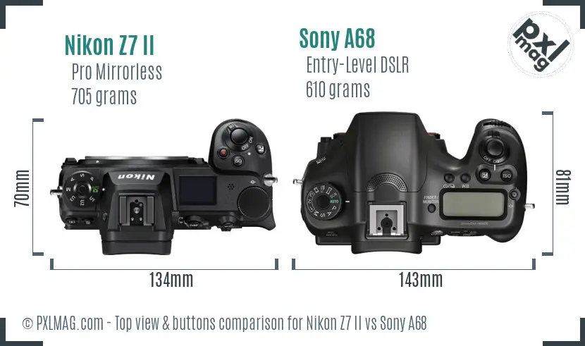 Nikon Z7 II vs Sony A68 top view buttons comparison