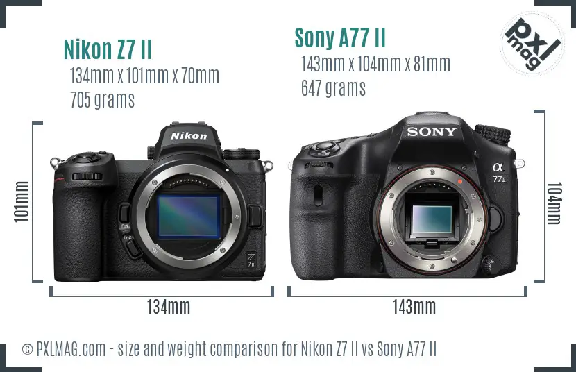 Nikon Z7 II vs Sony A77 II size comparison
