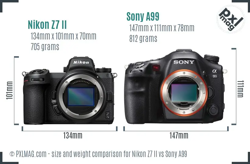 Nikon Z7 II vs Sony A99 size comparison