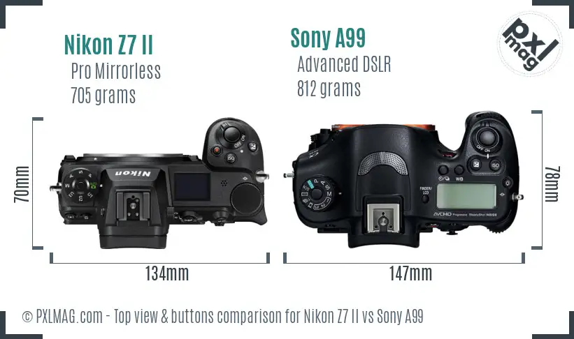 Nikon Z7 II vs Sony A99 top view buttons comparison