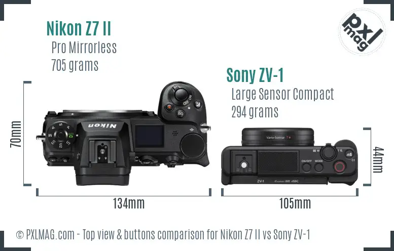 Nikon Z7 II vs Sony ZV-1 top view buttons comparison