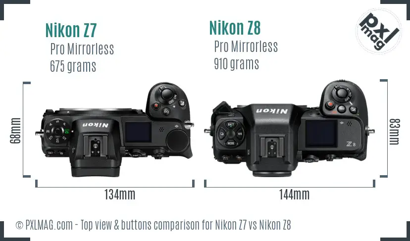 Nikon Z7 vs Nikon Z8 top view buttons comparison