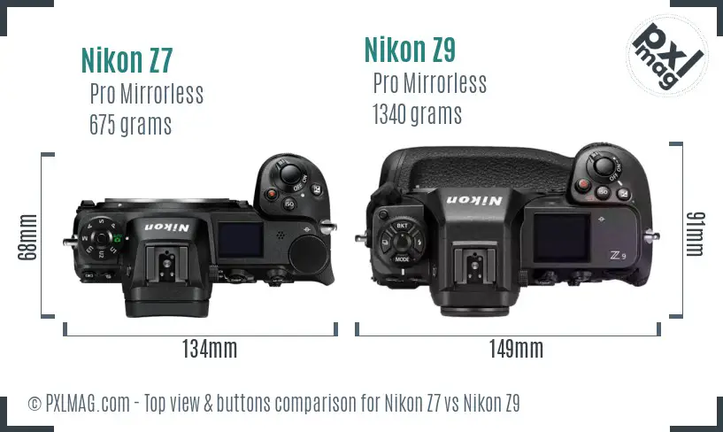 Nikon Z7 vs Nikon Z9 top view buttons comparison