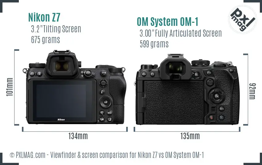 Nikon Z7 vs OM System OM-1 Screen and Viewfinder comparison