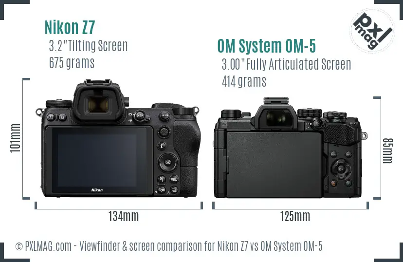 Nikon Z7 vs OM System OM-5 Screen and Viewfinder comparison