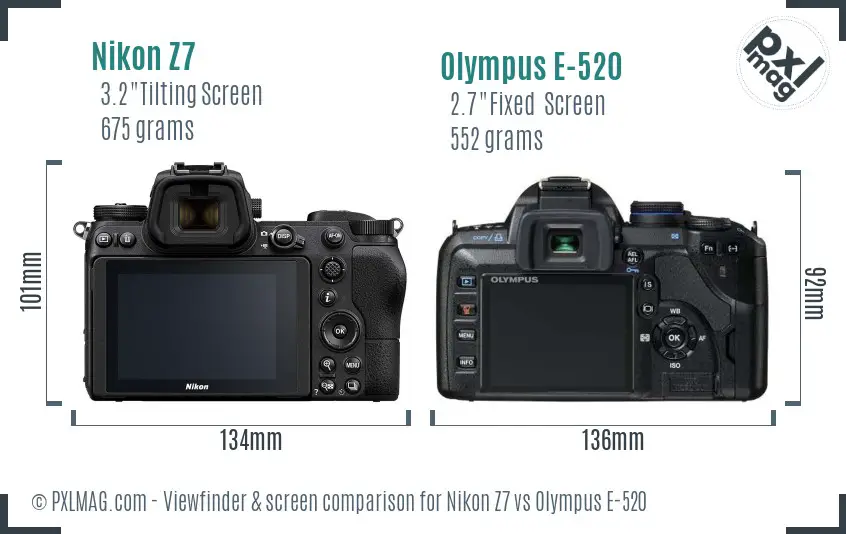 Nikon Z7 vs Olympus E-520 Screen and Viewfinder comparison