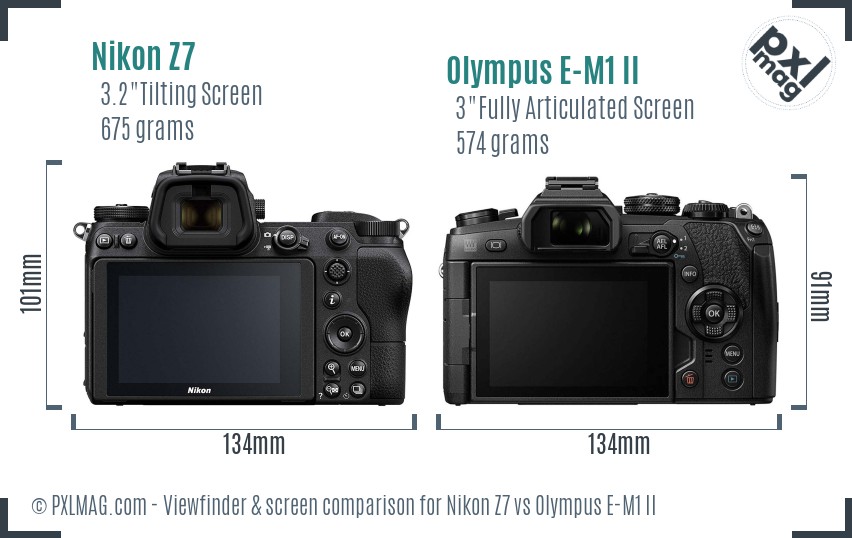 Nikon Z7 vs Olympus E-M1 II Screen and Viewfinder comparison
