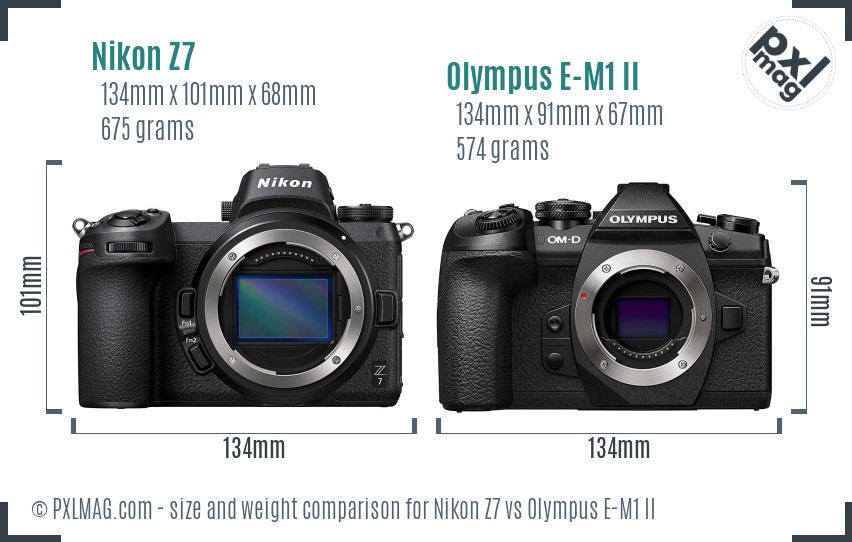 Nikon Z7 vs Olympus E-M1 II size comparison Nikon Z7 vs Olympus E-M1 II size comparison