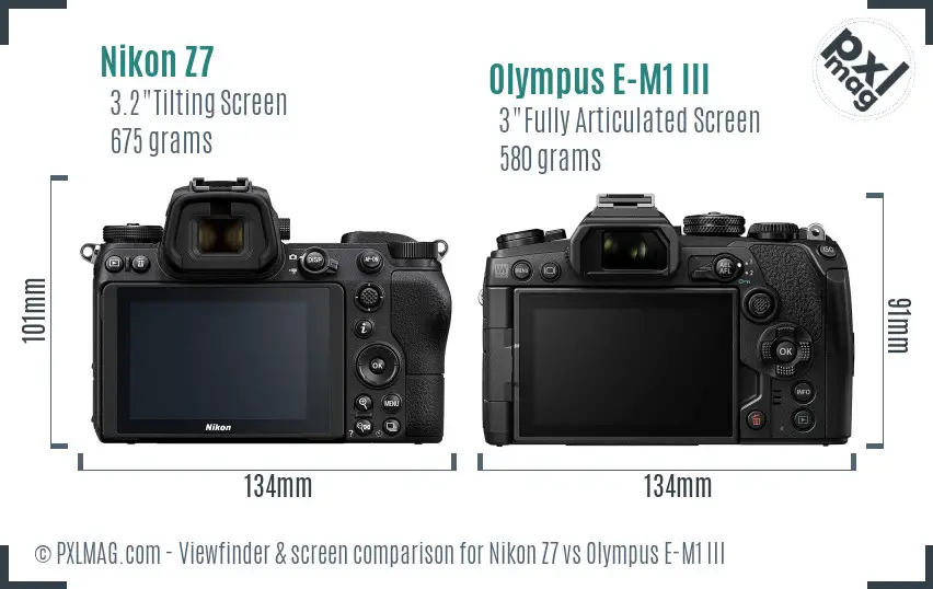 Nikon Z7 vs Olympus E-M1 III Screen and Viewfinder comparison