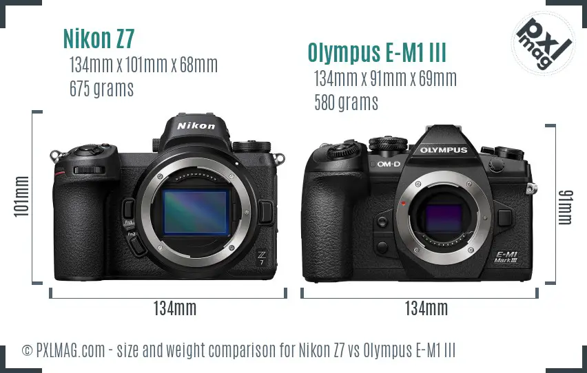Nikon Z7 vs Olympus E-M1 III size comparison