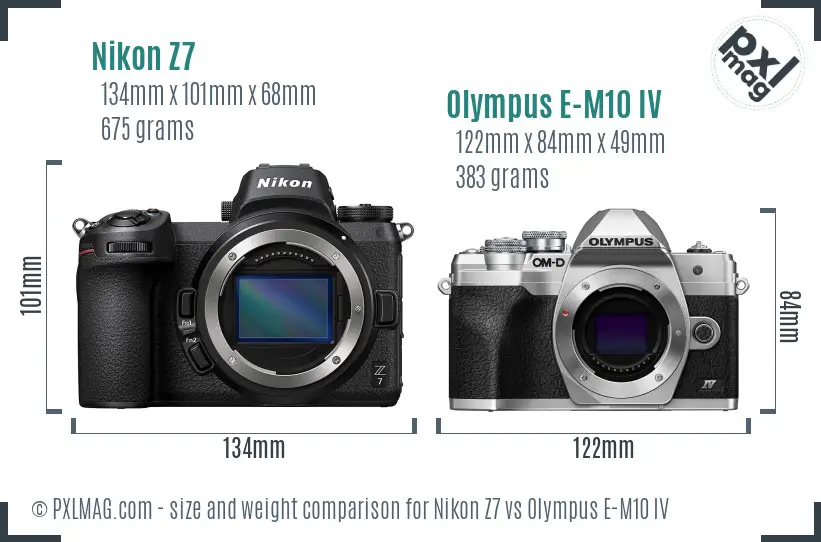 Nikon Z7 vs Olympus E-M10 IV size comparison