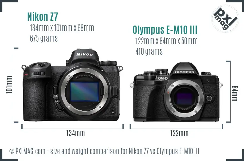 Nikon Z7 vs Olympus E-M10 III size comparison
