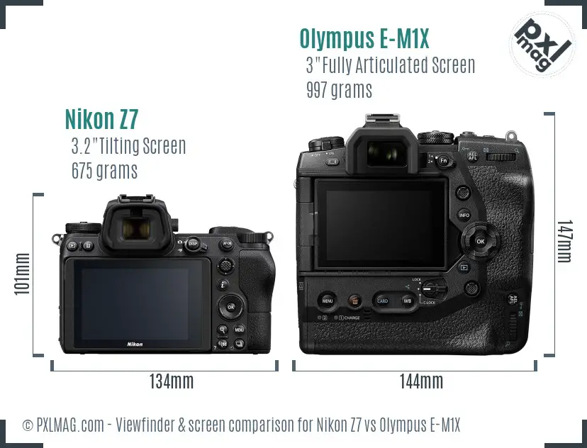 Nikon Z7 vs Olympus E-M1X Screen and Viewfinder comparison