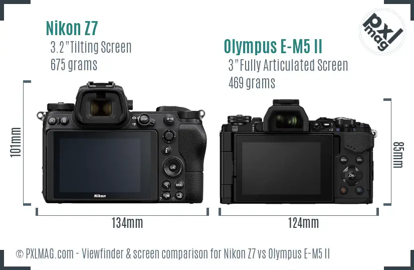 Nikon Z7 vs Olympus E-M5 II Screen and Viewfinder comparison