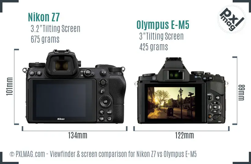 Nikon Z7 vs Olympus E-M5 Screen and Viewfinder comparison