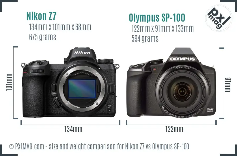 Nikon Z7 vs Olympus SP-100 size comparison