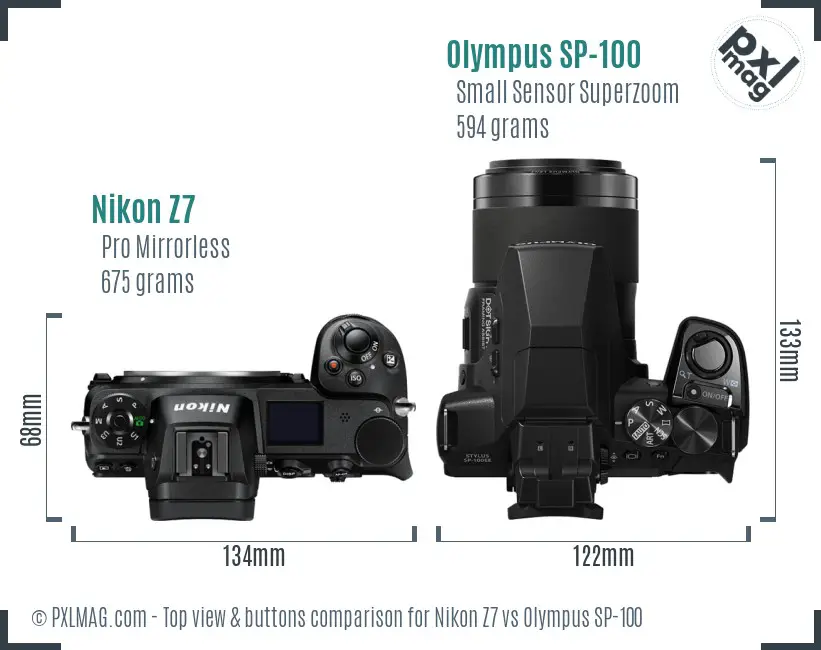 Nikon Z7 vs Olympus SP-100 top view buttons comparison