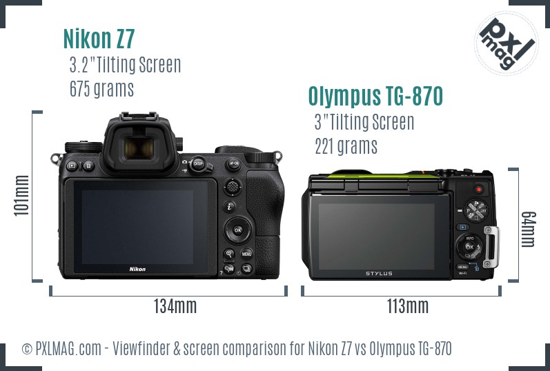 Nikon Z7 vs Olympus TG-870 Screen and Viewfinder comparison